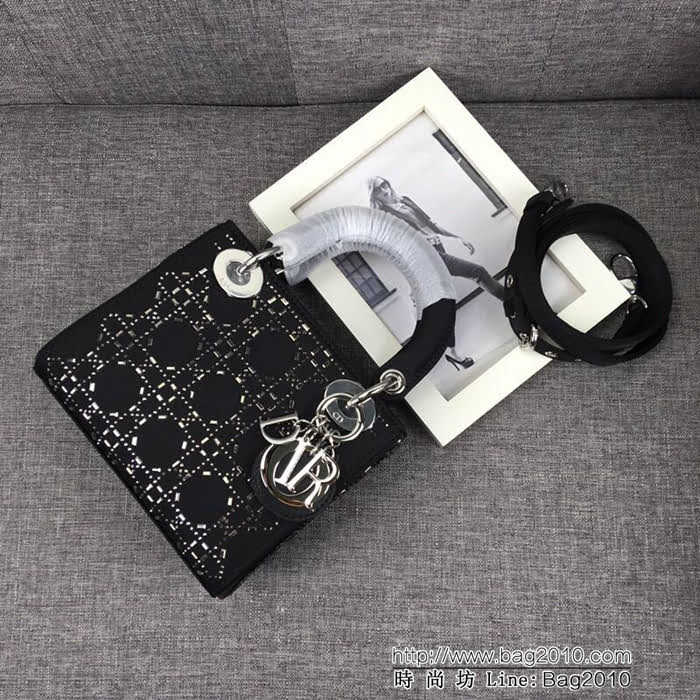 DIOR迪奧 原單系列Lady Dior mini 三格燙鑽 緞面鑲鑽戴妃包  zdo1145